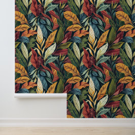 Bali stijl exotisch plant laat luxe diepe kleur behang