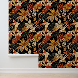 Bali stijl exotische bloemen bladeren luxe donkere behang