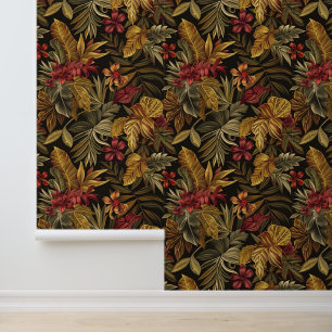 Bali stijl exotische bloemen bladeren luxe donkere behang