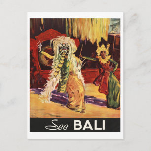Bali, traditioneel masker, dans, vintage reis briefkaart