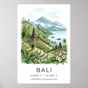Bali-wandkunstdruk getrapte rijstvelden en pastel poster