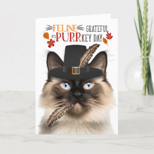 Balinese kat Feline dankbaar voor PURRkey Day Feestdagen Kaart