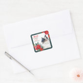 Balinese kat Poinsettia Border Christmas Vierkante Sticker (Envelop)