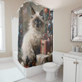 Balinese kitten kerstkat portretkunst douchegordijn (In situ)