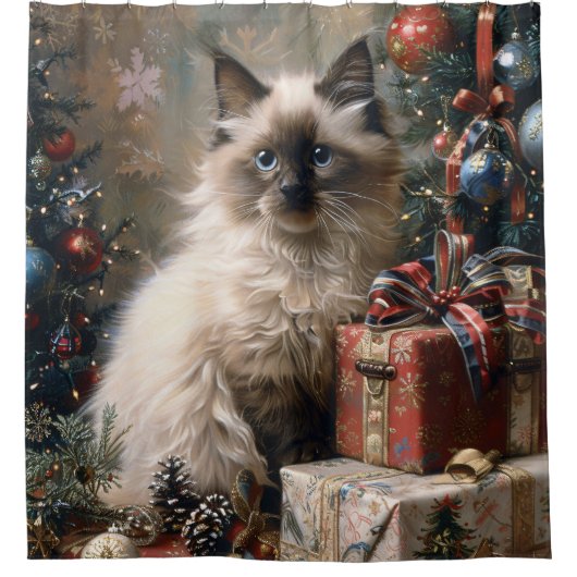 Balinese kitten kerstkat portretkunst douchegordijn (Voorkant)