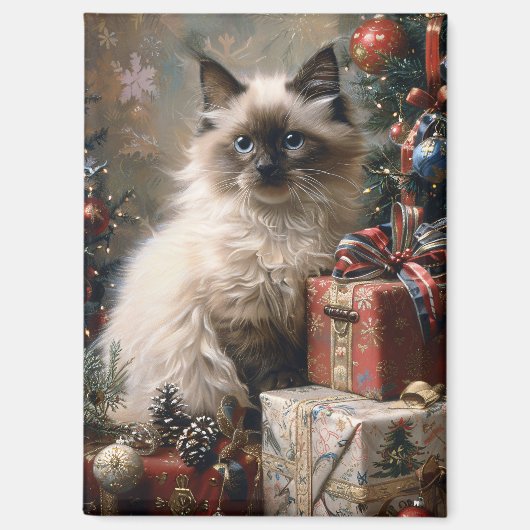 Balinese kitten kerstkat portretkunst magneet (Voorkant)