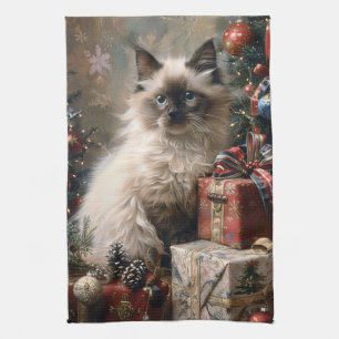 Balinese kitten kerstkat portretkunst theedoek