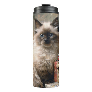 Balinese kitten kerstkat portretkunst thermosbeker