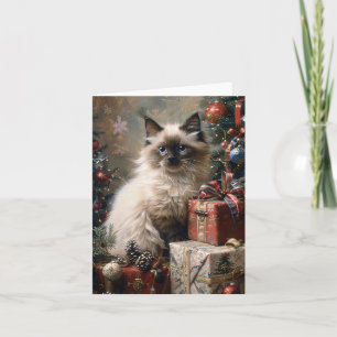 Balinese Kittens Kerstmis Kat Portret Kunst Kaart