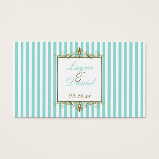 Balise Aqua, White Stripes Gold Scrolls Wedding Fa (Devant)