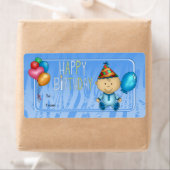 Balise cadeau enfant étiquette Anniversaire bleu (En situation)