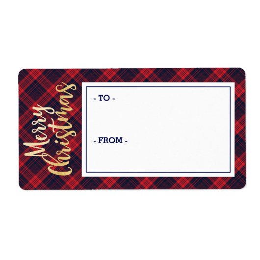 Balise cadeau Joyeux Noël Navy & Red Plaid Sticker (Devant)