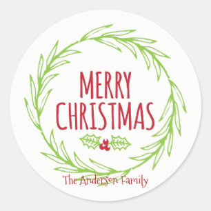 Balise cadeau Joyeux Sticker de couronne de Noël