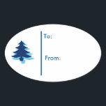 Balise cadeau Oval Christmas tree Sticker-Bleu<br><div class="desc">L'Arrière - plan est blanc avec un arbre de Noël bleu et dans le texte Royal Blue. Texte de : & De : sur l'autocollant pour votre destinataire de cadeaux. Customiser ou acheter tel quel. Fait pour coordonner avec toutes sortes de papier de Noël,  enveloppement cadeau.</div>