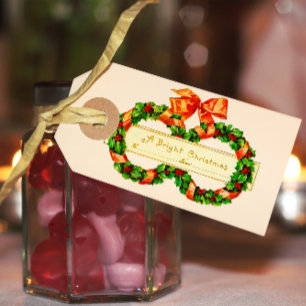 Balise de Étiquette cadeau Vintage Christmas Wreat