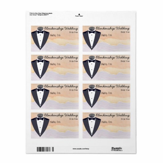 Balise de nom du Étiquette couleur d'aquarelle Tux (Feuille entière)