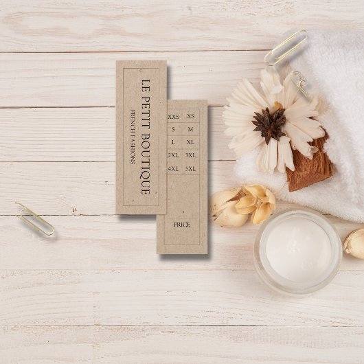 Balise de prix de couture Kraft - Tableau des tail