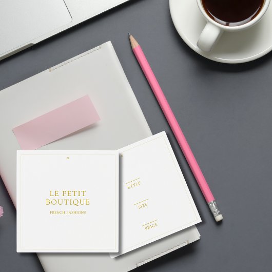 Balise de prix du vêtement blanc or simple