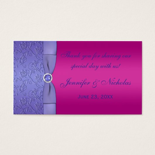 Balise IMPRIMÉE RIBBON Fuchsia, Mariage violet Fav (Devant)