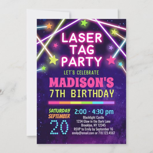 Balise laser pour filles Invitations de fête d'ann (Devant)