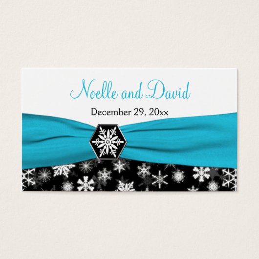 Balise Noir, Blanc, Aqua Snowflakes Wedding Favor (Devant)