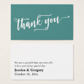 Balise Simple Merci blanc Script sur Faveur Turquo (Devant & derrière)