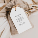 Balises cadeaux de bienvenue de mariage simple et<br><div class="desc">Ces étiquettes de bienvenue de mariage simples et élégantes sont parfaites pour votre mariage moderne minimaliste noir et blanc. Le design comporte une police contemporaine minimale accompagnée d'une calligraphie formelle. Gardez-le tel quel,  ou choisissez de le personnaliser avec vos propres oeuvres d'art ou photos !</div>
