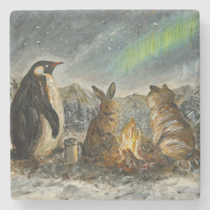 Balk Zwevende Whimsical Aurora Dieren Schilderij Stenen Onderzetter
