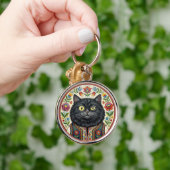 Balkan Folk Art Black Cat Sleutelhanger (Hand)