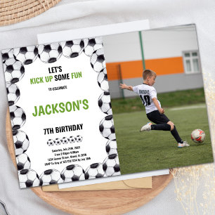 Ball Fram Soccer Birthday Invitations met foto Kaart