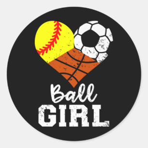 Ball Girl Funny Softbal Voetbal Basketbal Meisje P Ronde Sticker