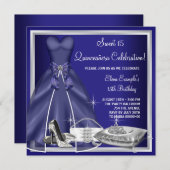 Ball Gown High Heels Royal Blue Quinceanera Kaart (Voorkant / Achterkant)