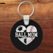Ball Ma Heart Fun Baseball Soccer Mam Sleutelhanger (Voorkant)