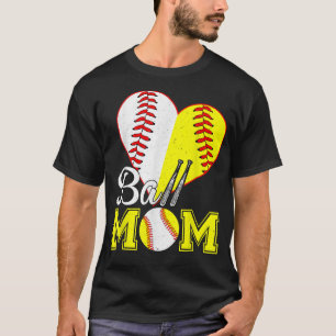 Ball mam Heart Baseball Softball mamma Moeder T-shirt