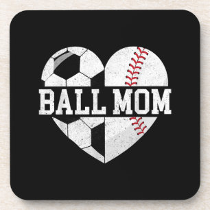 Ball mam Shirt Heart Funny Baseball Soccer Mam Bier Onderzetter