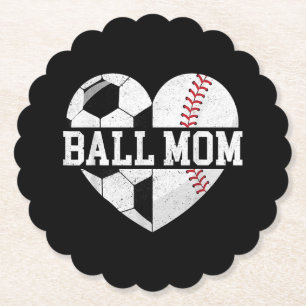 Ball mam Shirt Heart Funny Baseball Soccer Mam Kartonnen Onderzetters