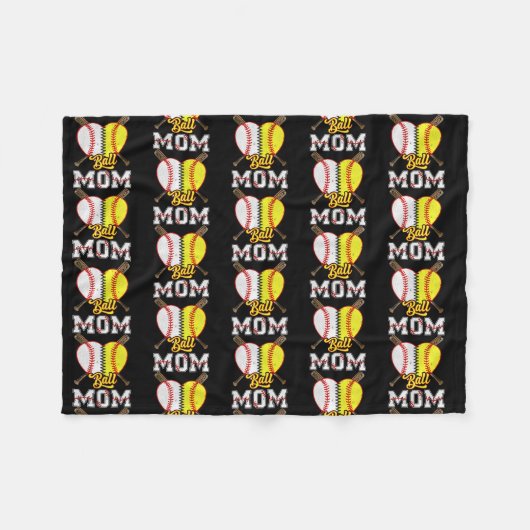 Ball mama Softball Baseball Lovers Funny Moeder's Fleece Deken (Voorkant (Horizontaal))
