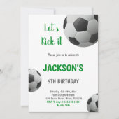 Ball noir et blanc Texte vert Soccer Invitation (Devant)