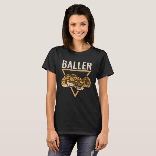 Ball Python slang Pun Baller Reptile T-shirt (Voorkant volledig)