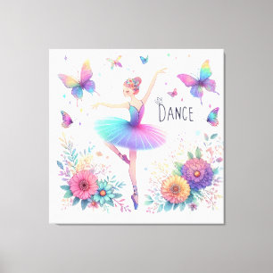 Ballarina, Bloemen en Vlinders Canvas Afdruk