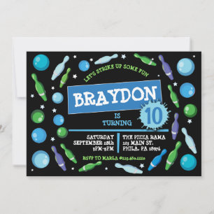 BALLE BLEUE NEON Anniversaire Fête Invitation