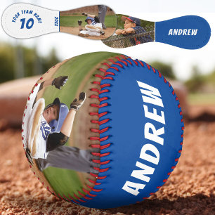 Balle De Baseball 2 Photo Baseball Nom Numéro Équipe Bleu Blanc