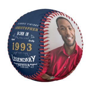 Balle De Baseball 30e anniversaire Né 1993 Monogramme Photo Légende 
