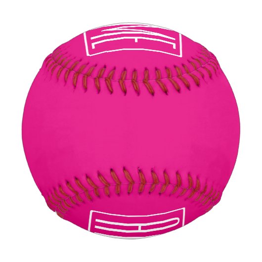 Balle De Baseball 3 Initiales Monogramme | Blanc sur rose chaud (Dos)