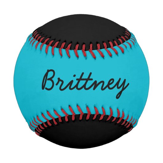 Balle De Baseball Ajouter le nom Custom Black et Aqua Blue Baseball (Devant)