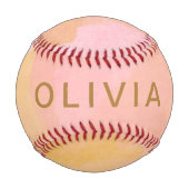 Balle De Baseball Aquarelle rose et or Peinture Abstraite (Dos)