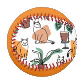 Balle De Baseball Art de trait dessin chats et fleurs (Devant Gauche)