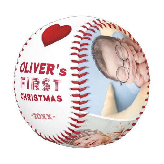 Balle De Baseball Baby 1st Christmas 4 Photo Keepsake (Angle)