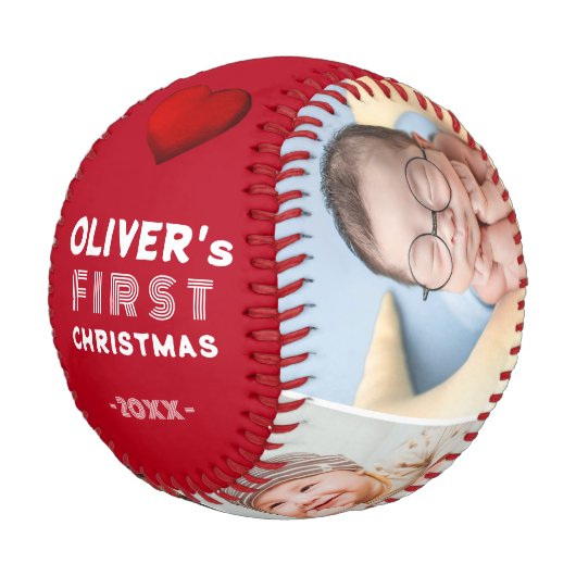 Balle De Baseball Baby 1st Christmas 4 Photo Keepsake (Angle)