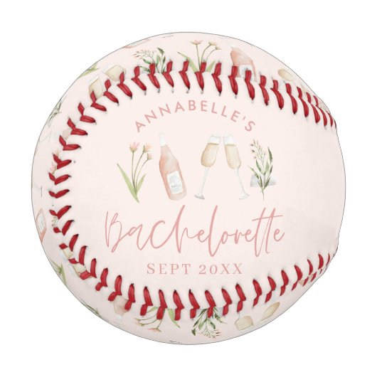 Balle De Baseball Bachelorette rose floral moderne rose girly (Devant Gauche)